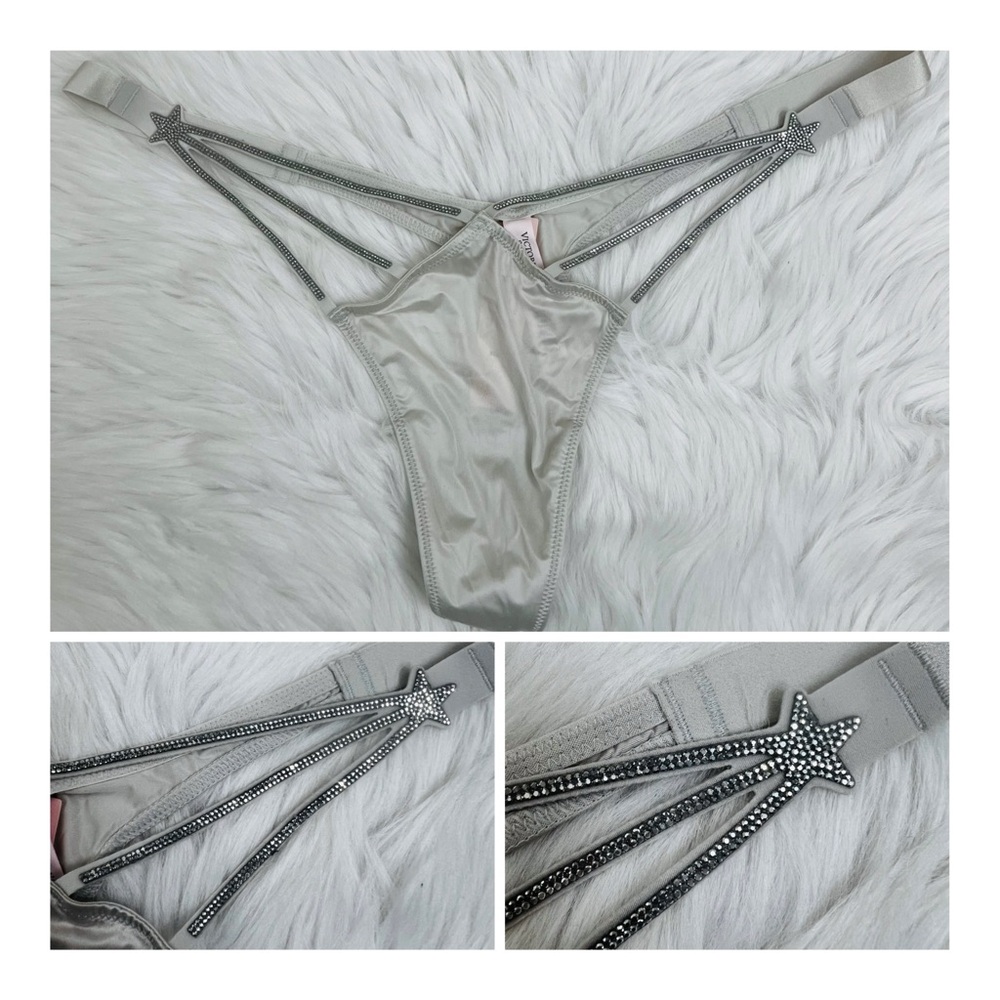 NWT!! Victoria's Secret Very Sexy Starstruck High Cut Rhinestone Thong Grey